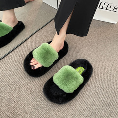 外穿厚底毛毛拖鞋女2024秋冬款毛絨室內居家懶人一字棉拖鞋潮批發