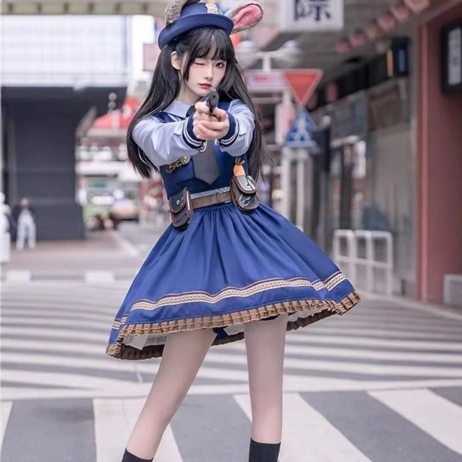 Кролик Полицейский Мультфильм Косплей Костюм Джуди Комик Кон Платье Студенческий наряд Платье принцессы Лолиты Хэллоуин.