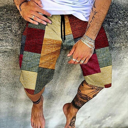 Classic Retro Tribal Geometric Totem 3D Print Men's Summer Casual Versatile Loose Beach Shorts
