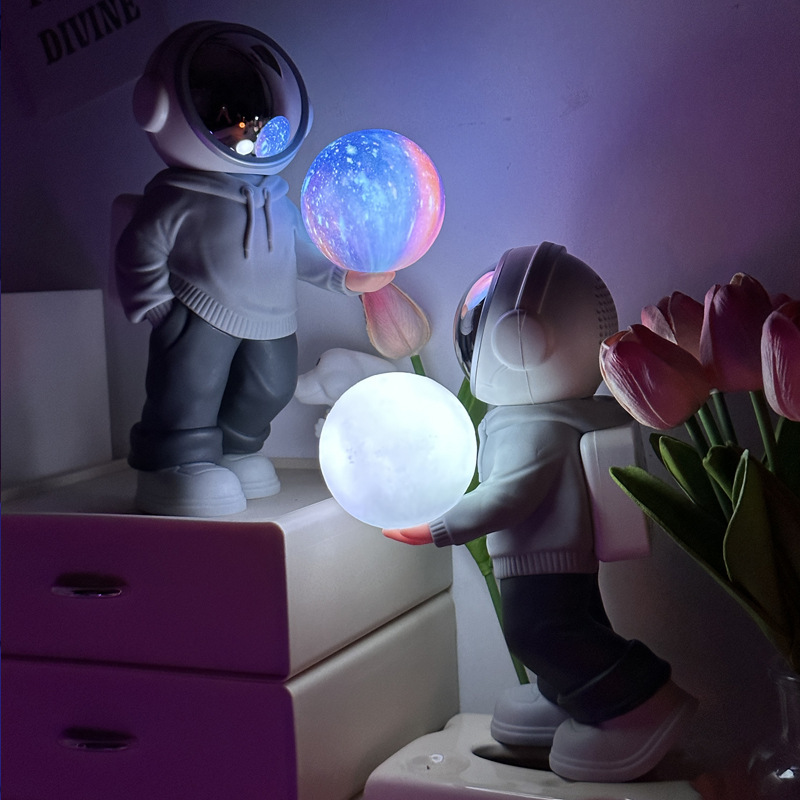 新型宇宙飛行士ブルートゥーススピーカー七色の夜灯音響置物デスクトップの小さい夜灯創意プレゼント女子学生|undefined