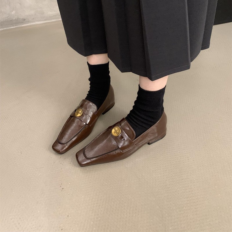 レトロ森系美ラード茶色深口小革靴女2025春秋軟底単靴一足ミュラー靴|undefined
