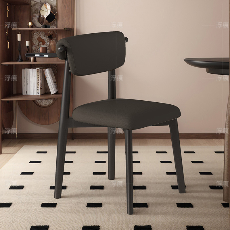 Silla de comedor de madera maciza, cuero de microfibra, restaurante doméstico, silla trasera de tela de algodón y lino, mesa y silla de comedor de hotel, taburete, silla duradera