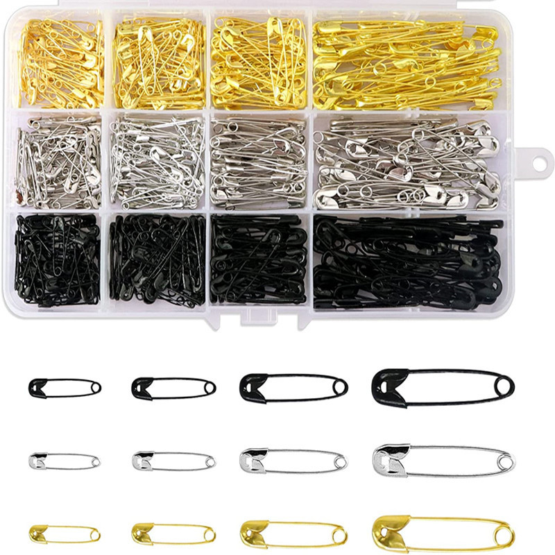 Amazon Cross-Border Boxed Safety Pins in 3 Colors and 4 Specifications for Clothing and Crafts, Rust-Proof Metal Locking Pins in Gold, Silver, and Black