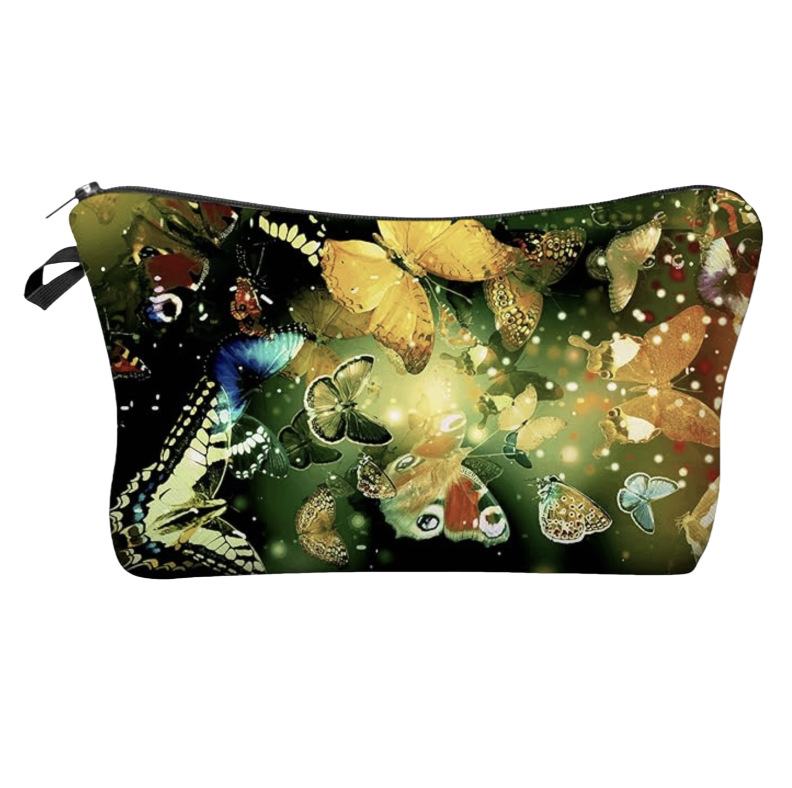 Amazon Cross-border explosiva bolsa de cosméticos bolsa de lavado de viaje de lino bolsa de accesorios de belleza de mariposa impresión de doble cara al por mayor