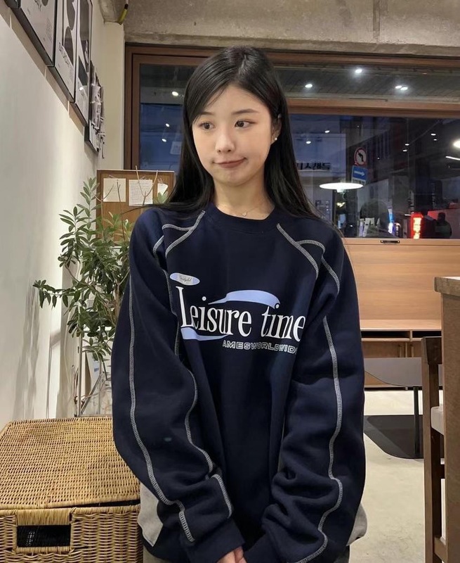 现货韩国Ames经典圆领卫衣男女情侣同款美式复古球衣风长袖上衣秋|undefined