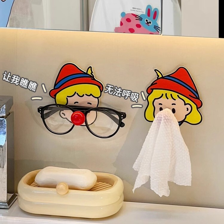 Cute hook bathroom non-perforated sticky hook strong load-bearing washcloth hairband glasses bathroom various small artifacts