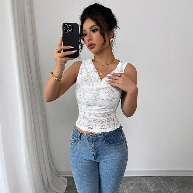 European and American Cross-Border Amazon Ins2026 New Summer Style Women's Sexy Lace V-Neck Slim-Fitting Sleeveless Top for Women European and American Cross-Border Amazon Ins2026 New Summer Style Women's Sexy Lace V-Neck Slim-Fitting Sleeveless Top for Women