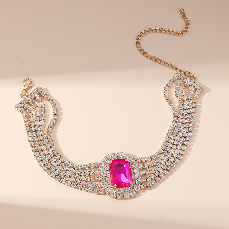 Heart Crystal Choker Necklace Multi-layer Statement Jewellery_voghion.com