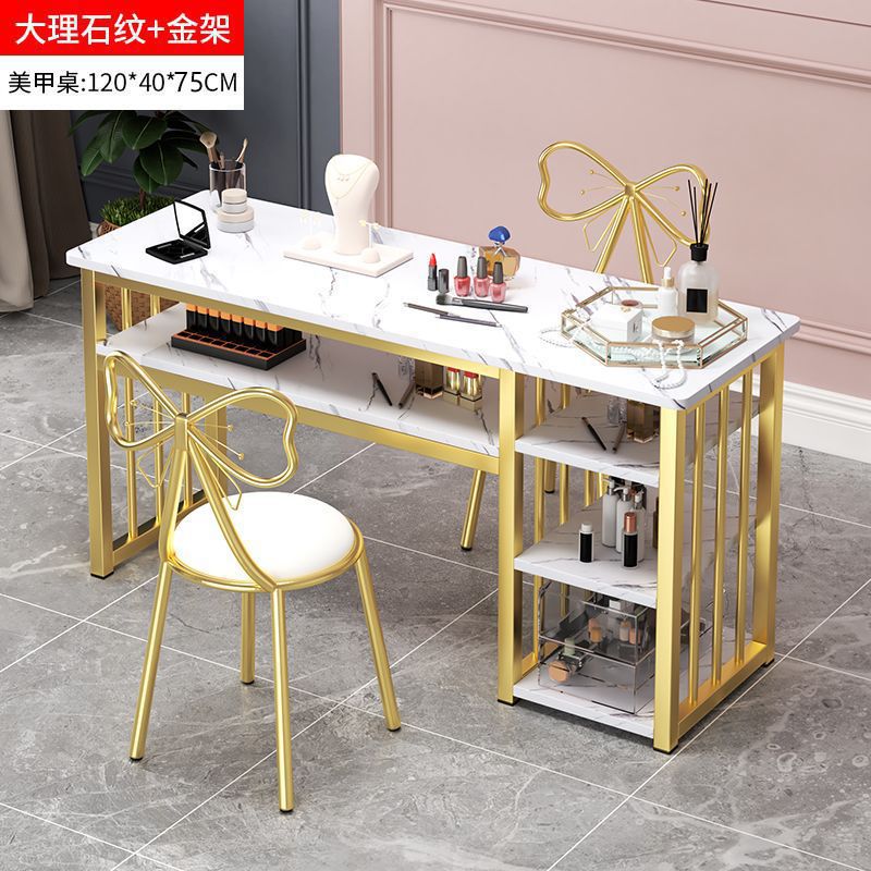 Eryouwei mármol red manicure ligera de lujo mesa japonesa simple mesa de manicure mesa y silla conjunto de imitación de doble