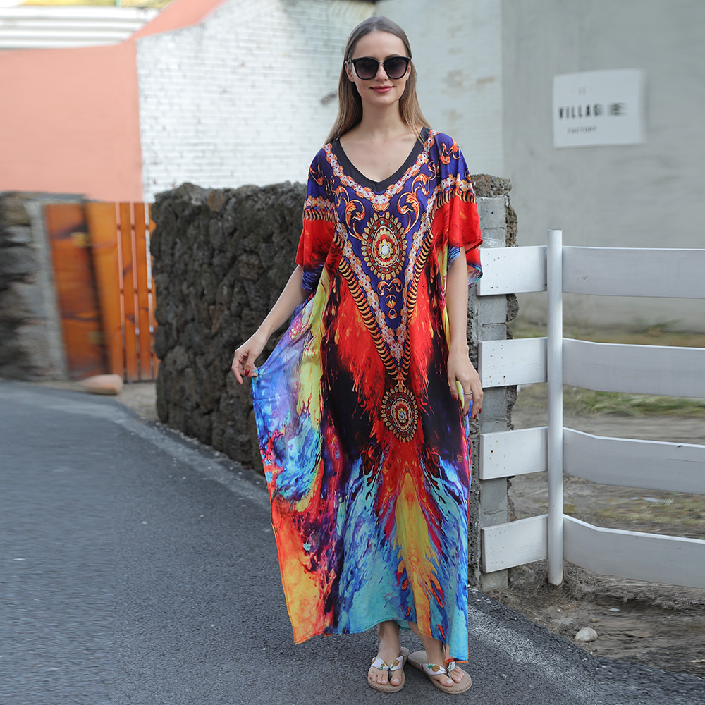 Blusa de playa europea y americana de secado rápido impreso junto al mar ropa de protección solar suelta traje de vacaciones bikini traje de baño blusa 5D13