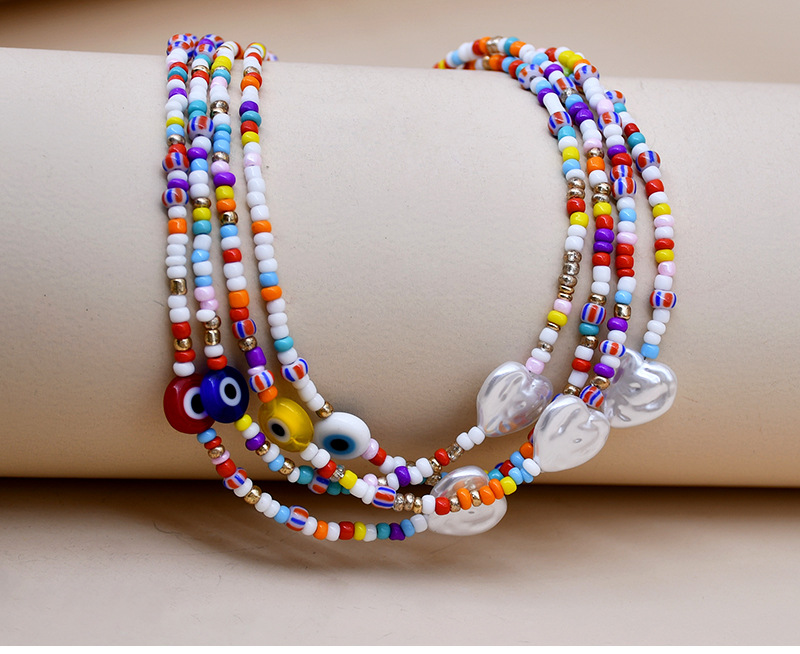 New Summer Color Beads Choker Heart-shaped Collarbone Alloy Necklace Female display picture 1