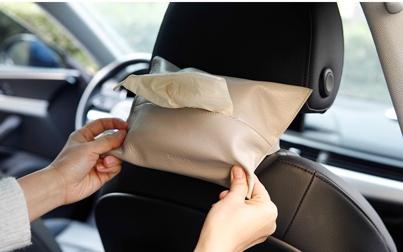 Leather Tissue Box Leather Tissue Storage Car Tissue Box Creative Seat Strap Car Hanging Tissue Paper