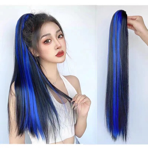 Highlighted female wig, straight ponytail, artificial hair grabber, high ponytail wig, can be tied into low ponytail