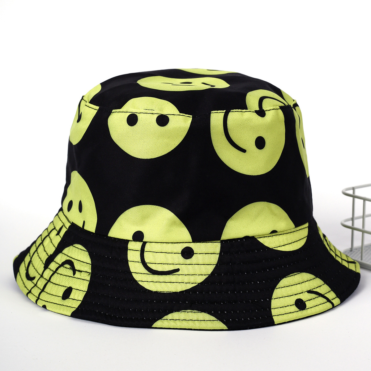 Estilo coreano japonés de las mujeres de primavera y otoño de doble cara impresa sonriente sombrero de pescador de viaje al aire libre protección solar sombrero para el sol image 6