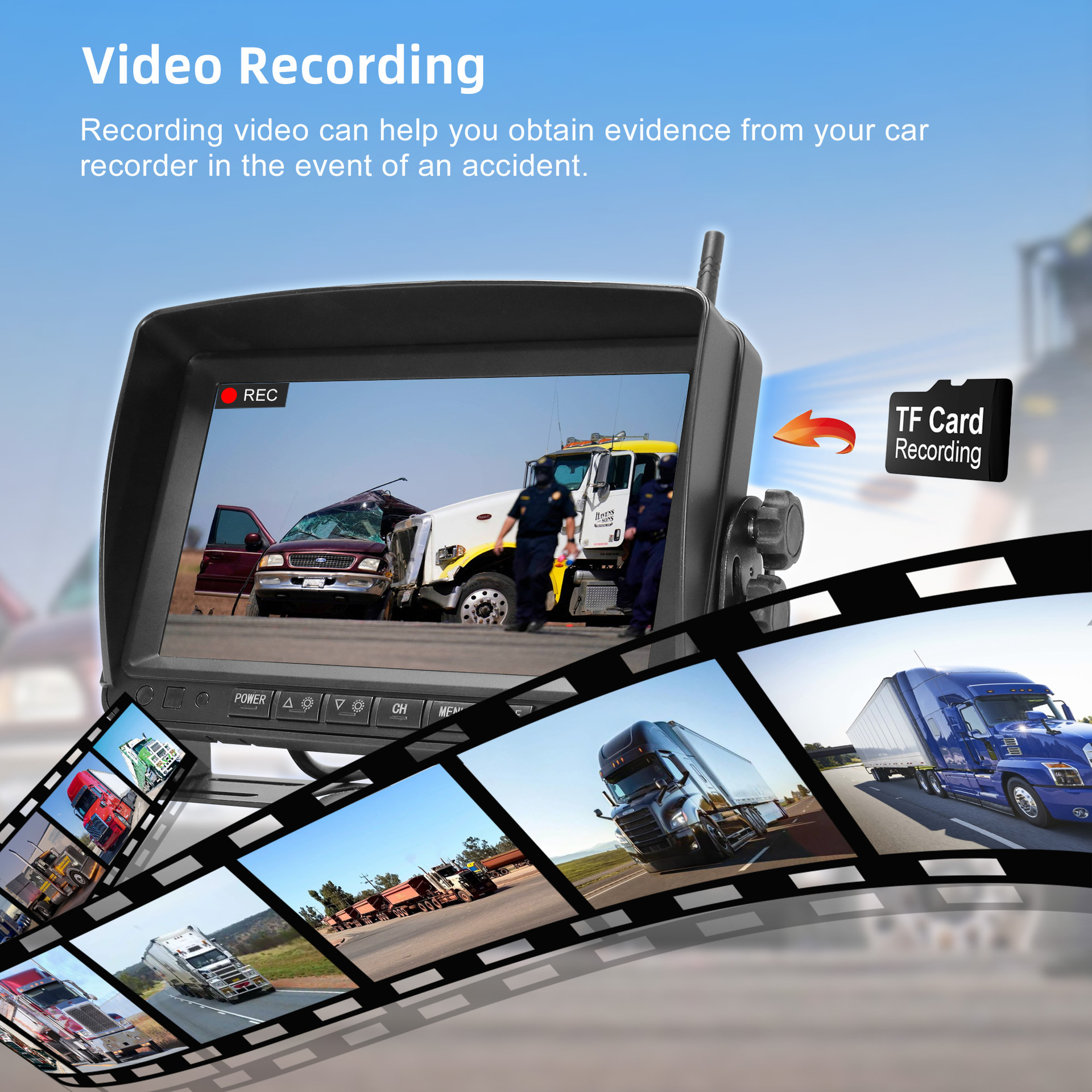 7inch Truck Wireless Wifi Solar Camera Hd Car Reversing Image Bsd Car Navigation Recorder