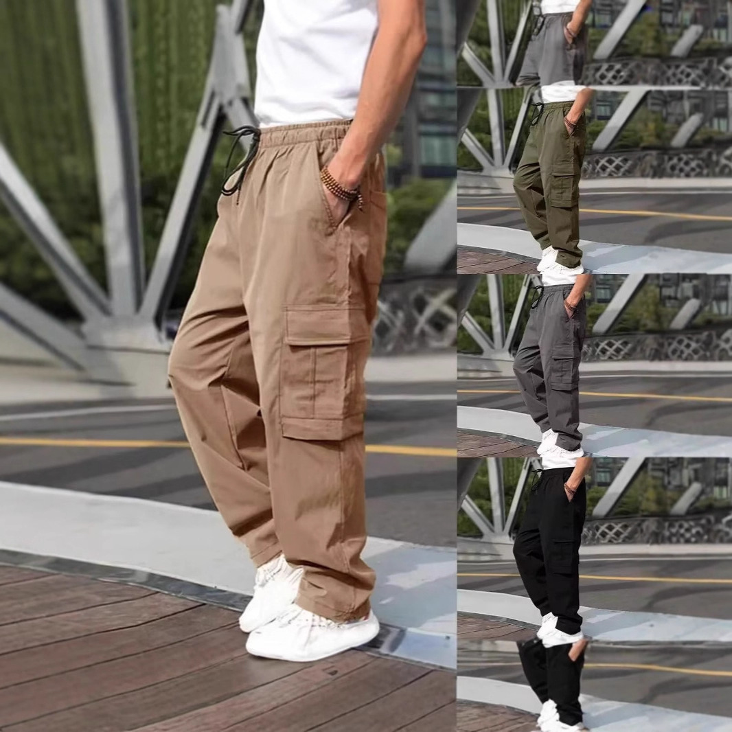2025亚马逊新款男士工装裤欧美男士宽松直筒休闲长裤男工装口袋裤