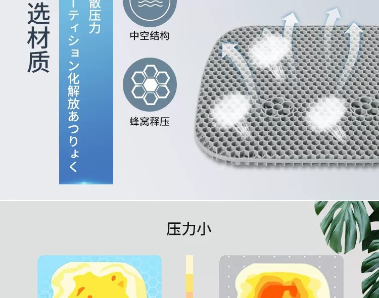 Thickened car seat cushion, summer honeycomb gel ice silk universal office seat cushion, silicone breathable cooling pad for trucks