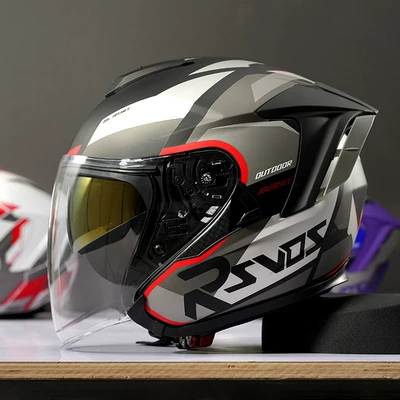 Electric Motorcycle Half Helmet Double | Motosiklet dəbilqələri - s-ro-5-etching-black-red