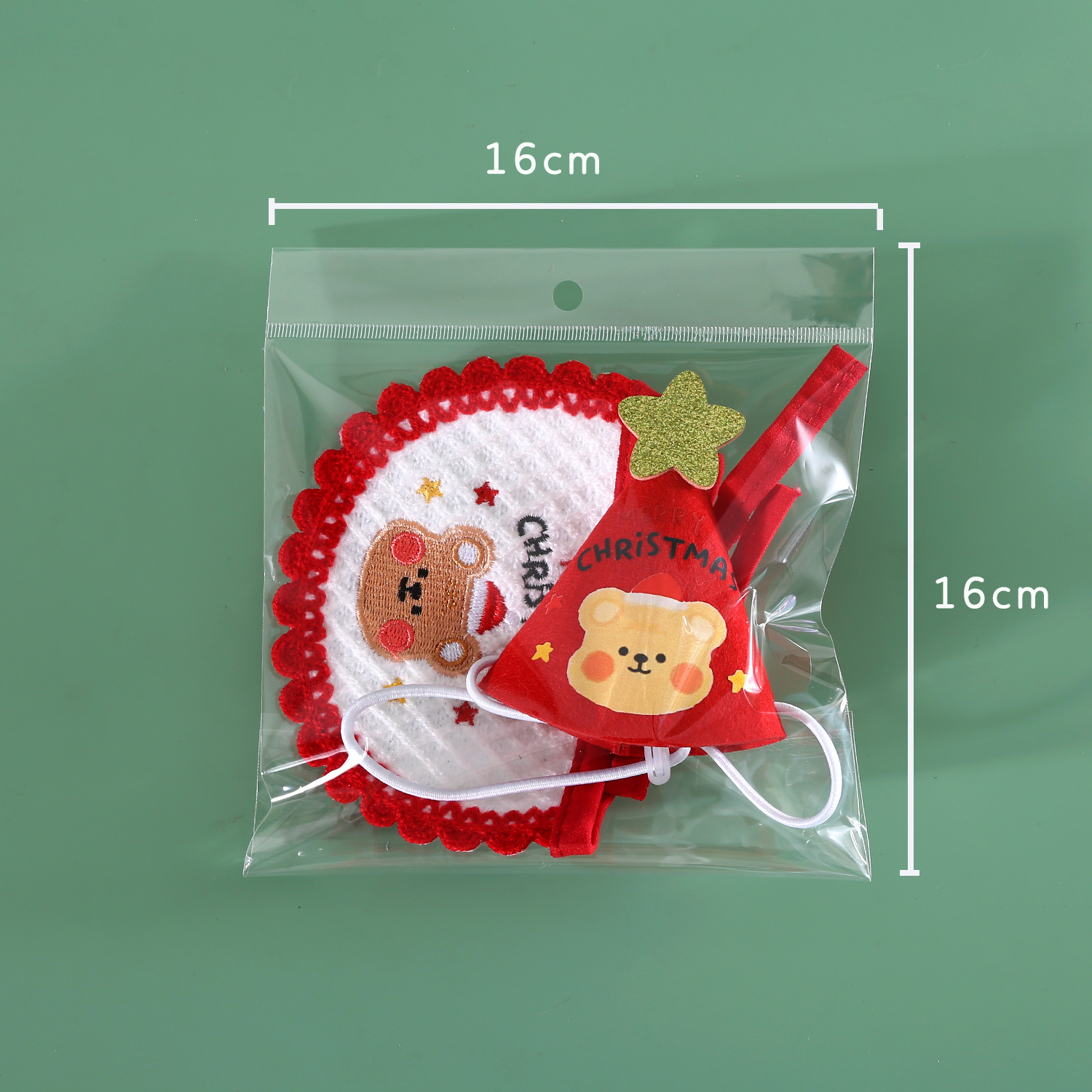 Bordado Feliz Navidad oso traje de mascota fieltro estrella de cinco puntas de dibujos animados tridimensional sombrero babero bufanda gato perro conejo
