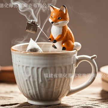 European and American Export Customized Stereo Fox Porcelain Coffee Cup Stereo Painted Ceramic Mug 3D Animal Ceramic Cup