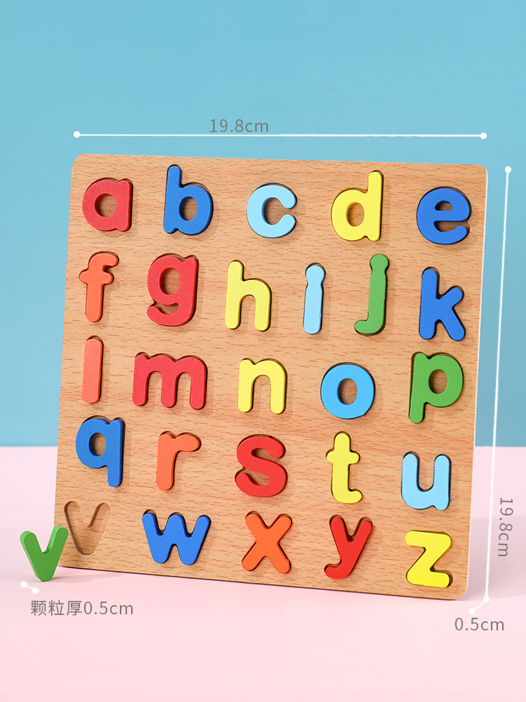 Número de niños, reconocimiento de letras, educación temprana, tablero de agarre manual, rompecabezas, bloques de construcción para bebés, 26 letras en inglés, rompecabezas tridimensional para niños