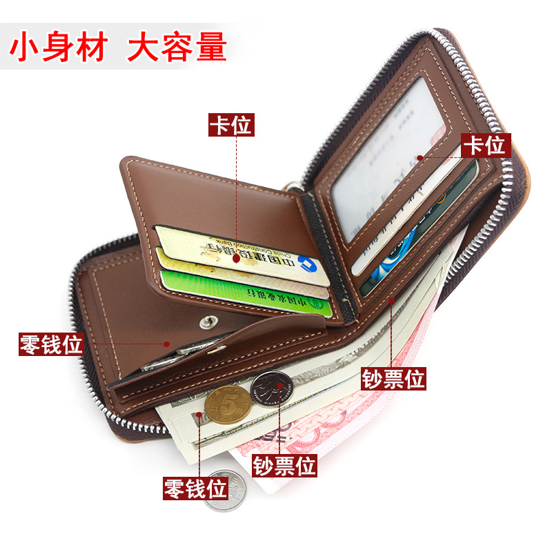 Cartera para hombre de PU con cremallera