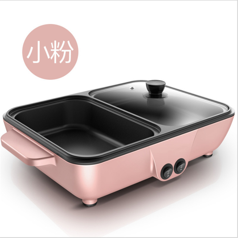 寮のミニ鍋の電気オーブンのしゃぶしゃぶ焼きは一体の鍋の家庭用の小さい焼き皿の両用の学生の鍋を煮ます。|undefined