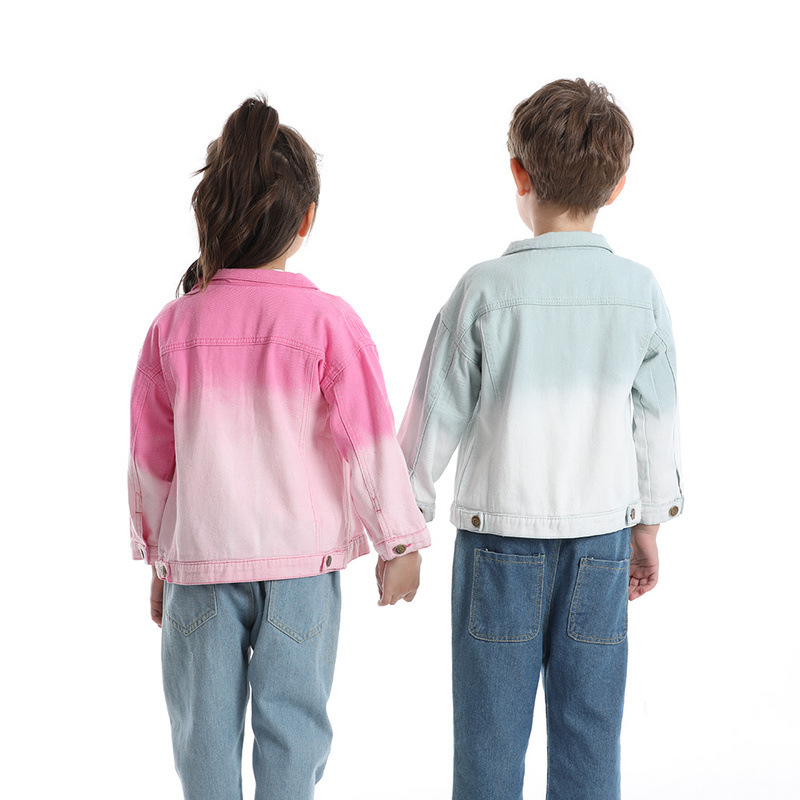 Chaqueta de mezclilla de color degradado para niños, moda de otoño transfronteriza, solapa de manga larga neutral, tops de todo fósforo al aire libre, moda europea y americana