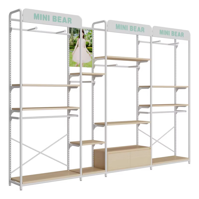 Tienda de ropa infantil tipo piso estante de exhibición para ropa infantil tienda de ropa de madres y bebés estante de exhibición de ropa de hierro forjado