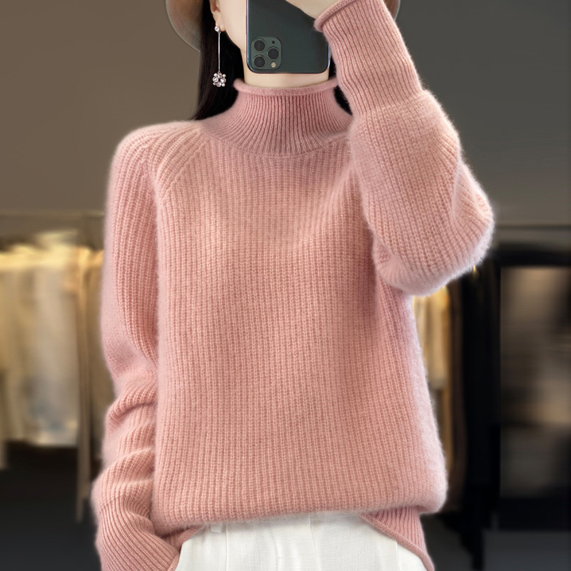 Autumn and winter 2024 new pure wool seven-pin thickened ingot needle semi-high crew neck knitted hem base shirt top