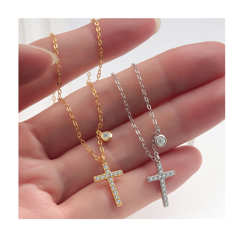 925 Sterling Silver Cable Chain Plating Cross Pendant Necklace display picture 7