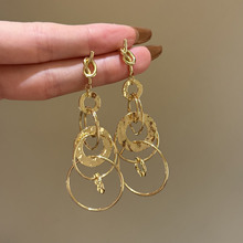 银针几何镂空圆形缠绕吊坠耳环欧美夸张个性耳坠小众高级感耳饰女