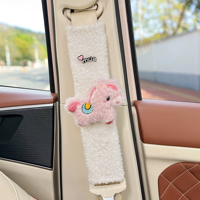 Creative and Cute Design for Women, Seat belt shoulder pad - pink-plush-pony-white-lambswool-shoulder-pad-30cm-single