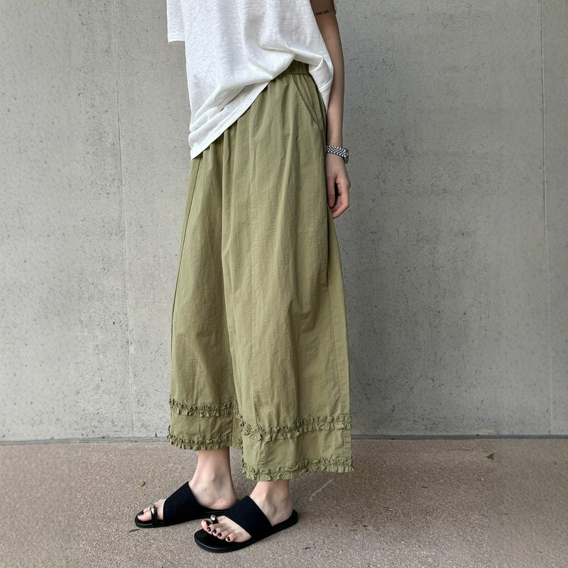 Lino Xia New Korean-Style Ruffled Hem Cropped Wide-Leg Pants for Women 2026, Loose Casual Versatile Pants Lino Xia New Korean-Style Ruffled Hem Cropped Wide-Leg Pants for Women 2026, Loose Casual Versatile Pants