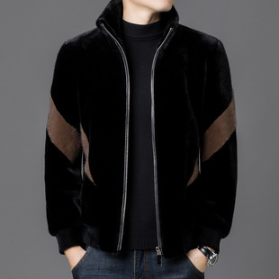 New Black Winter Gold Mink Hooded Jacket Men's fleece-lined Warm Jacket Cold-proof Thickened Imitation Fur Snow Mink