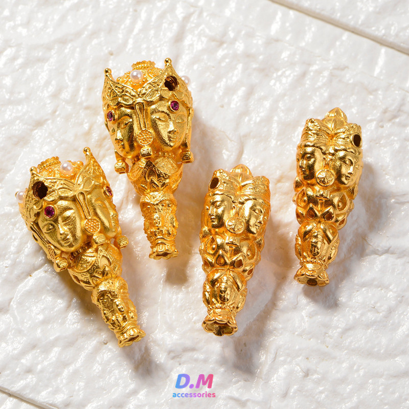 925纯银镀金DIY配件四面佛藏式三通佛头星月菩提文玩手串佛珠配饰