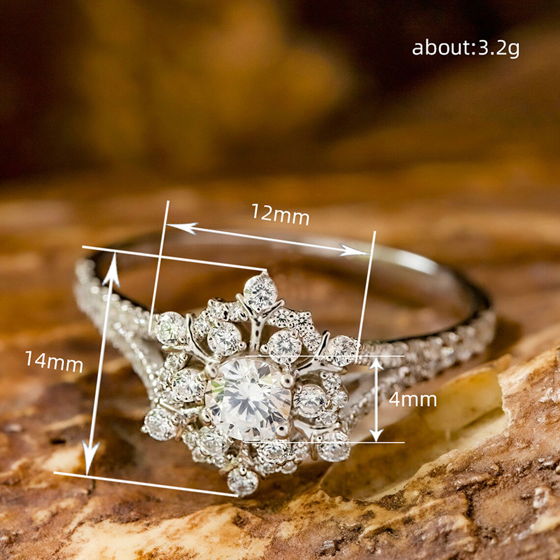 Snowflake Inlaid Ring Silver Plated Elegant Wedding Band Gift_voghion.com