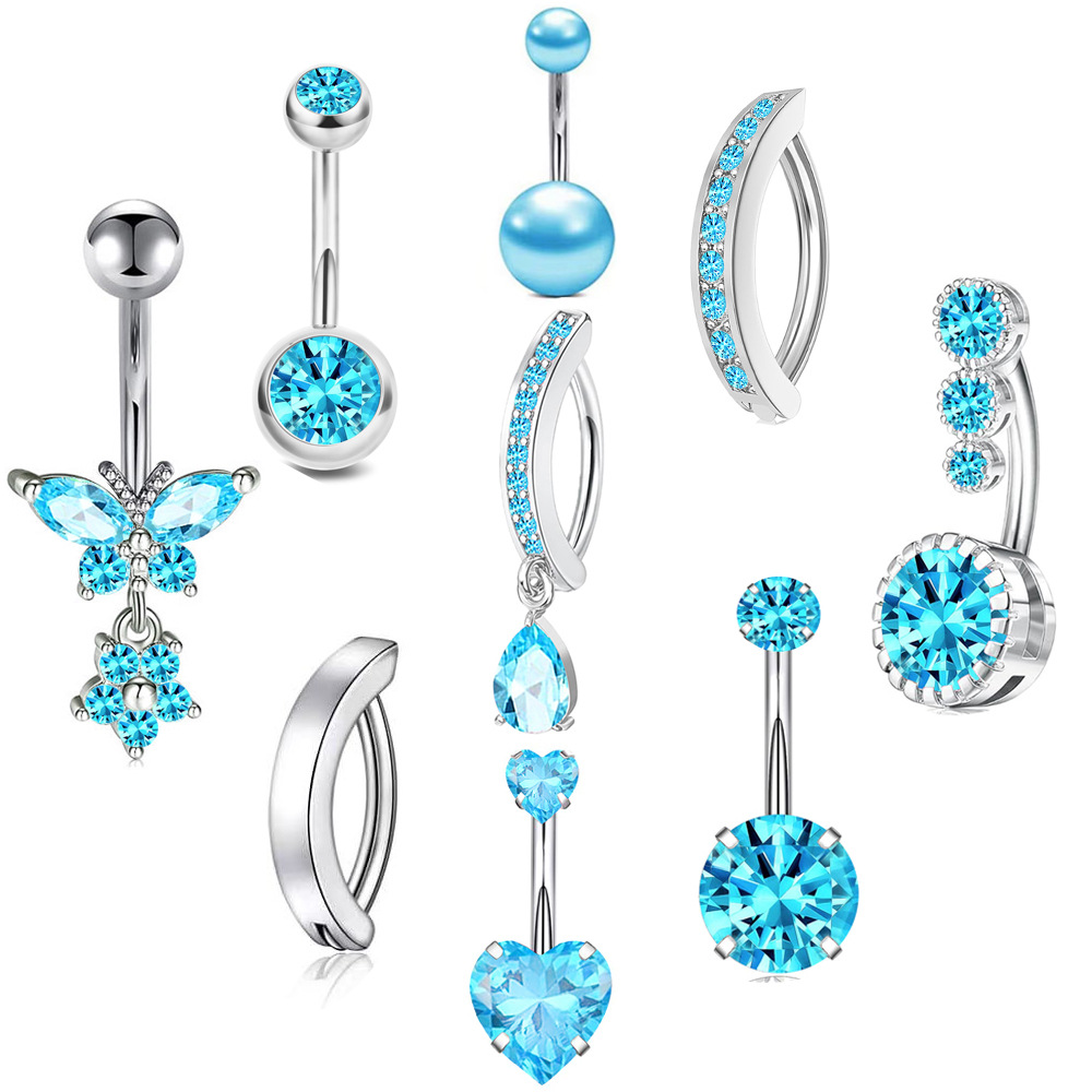Zircon Butterfly Flower Belly Button Ring Set - Gold Plated Stainless Steel Navel Piercing Jewelry detail image 8