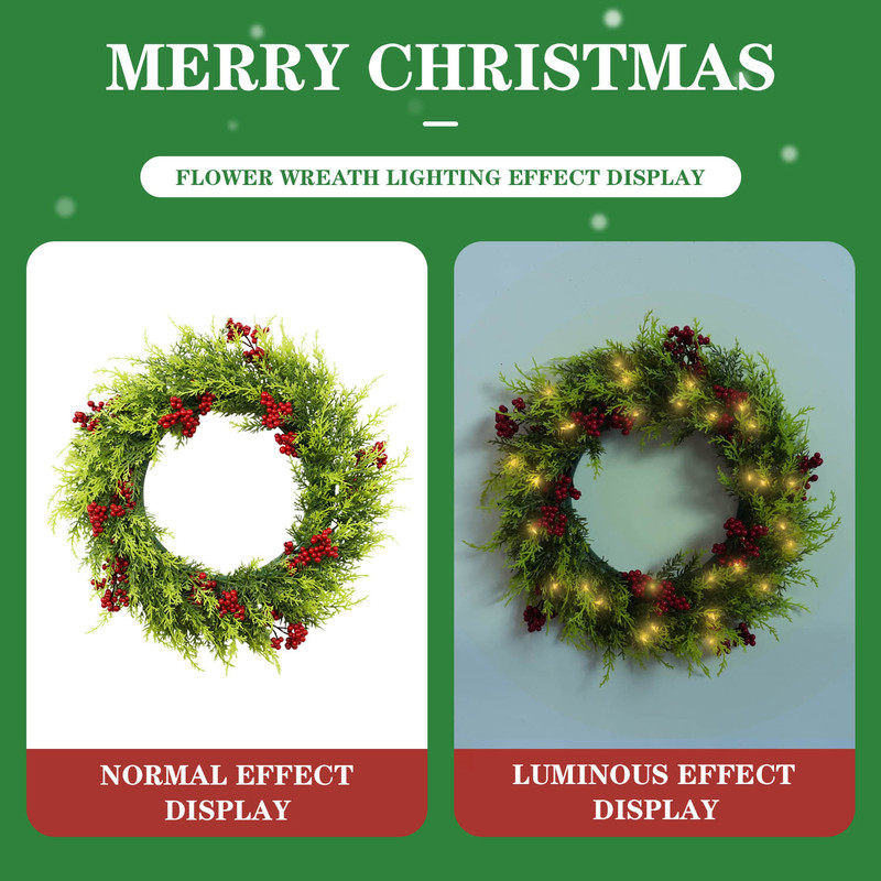 工場直販クロスボーダーホットセールクリスマス装飾ガーランド籐サークル赤い果実松ぼっくり混合模擬籐ガーランド|undefined