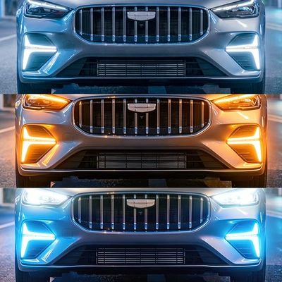 Suitable for 26 Models of the Fifth-Generation New Emgrand, Led Daytime Running Lights Modification, Dedicated Front Bumper Lights, Fog Lights (Gündüz işıqları) - laser-aircraft-style-three-color-led-daytime-running-lightspair-price