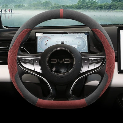 2025 Byd Seal Self-Driving Steering wheel cover - byd-seal-type-d-black-and-red-ultra-thin-suede-style-default