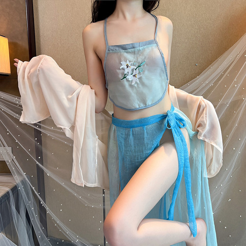 Lingerie, Sexy Ancient Hanfu, Republic of China Style, Embroidered Pajamas, Bodice, Pure Desire, Flaming, Uniform Temptation Set