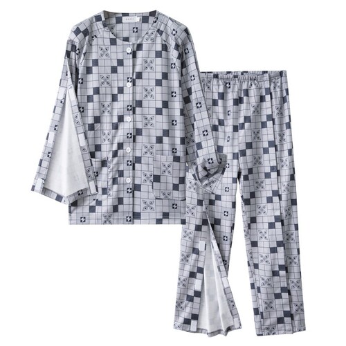 Bedridden elderly care clothing, easy to put on and take off, hospital clothing for fracture recovery, home patient clothing, men's cotton printing manufacturer