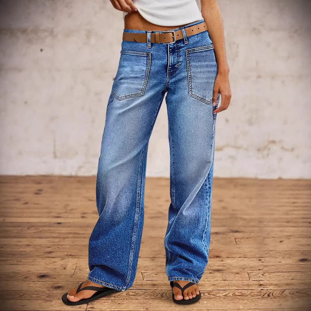 Jeans Rectos para Mujer de Mezclilla de Algodón, Cintura Alta, Elástico, para Uso Diario image 5
