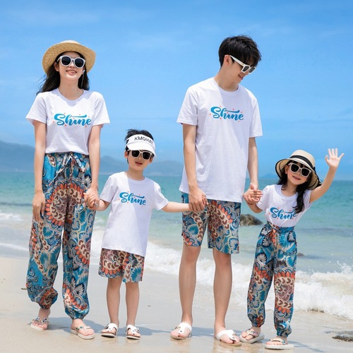  new parent-child clothing summer clothing family of three and four mother-daughter clothing family travel vacation photo beach suit