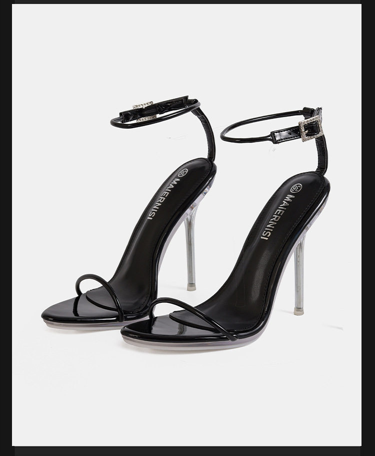 Sandal cao gót nữ 12 cm quai ngang mảnh phong cách thanh lịch — Màu be, Màu bạc, Màu trắng, Màu tím chi tiết 17