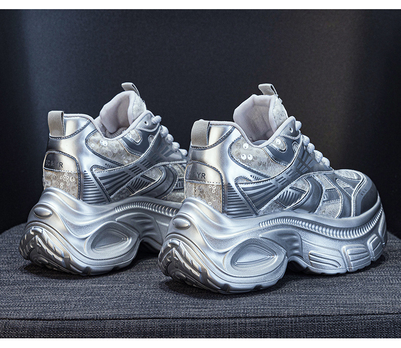 Giày sneaker chunky đế dày độn cao bên trong nữ phong cách thể thao thời trang mùa hè 2025 — M2832 màu đỏ, M2832 màu be, M2832 màu bạc chi tiết 28
