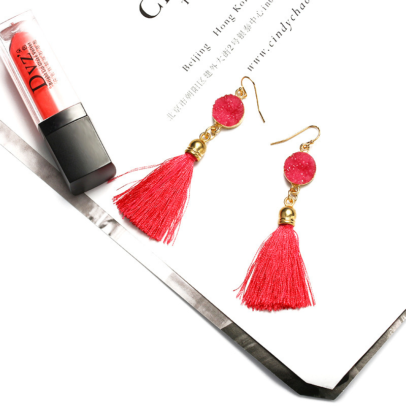 Fashion Resin Round Multicolor Tassel Earrings Wholesale Nihaojewelry display picture 4