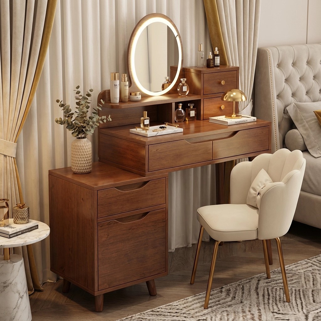 Nuevo estilo chino梳妆台 dormitorio mesa de maquillaje 2025 nuevo梳妆台 integrado espejo de maquillaje mesa de esquina gabinete de almacenamiento