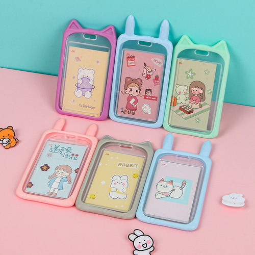 Ins style student card holder creative cute halter neck silicone campus badge transparent retractable rope ID holder wholesale